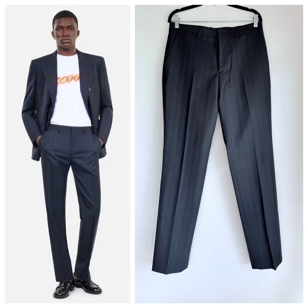 NEW The Kooples Men's Italian Wool Straight Leg Suit Trousers in Navy Blue US 30